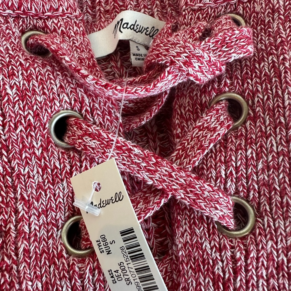 Madewell Marled Ribbed Lace-Up Red Sweater - Picture 7 of 8